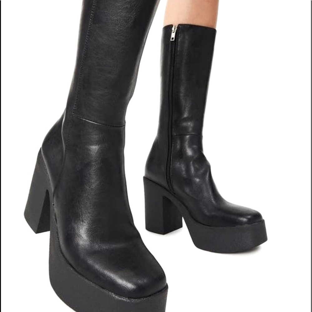 Dolls kill LEMODA SLICK NICKS CALF HIGH BOOTS